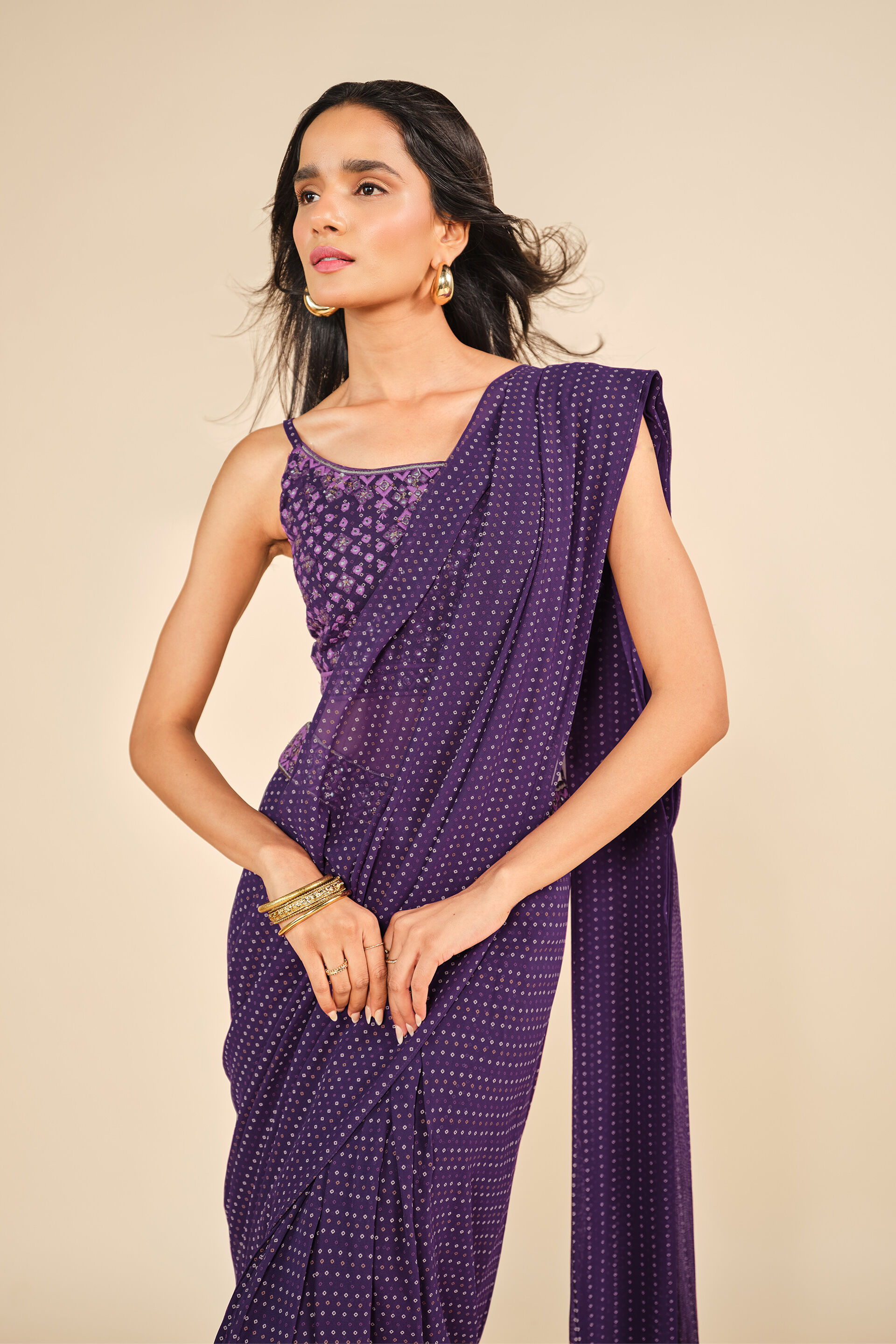 Sitaare Saare Pre-Draped Purple Saree, Purple, image 3